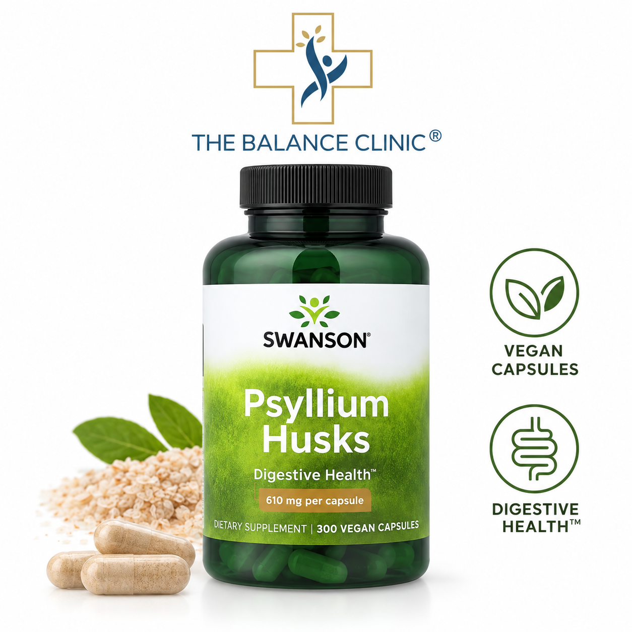 Swanson Vitamins Psylliumschillen 610 mg — 300 vegan capsules
